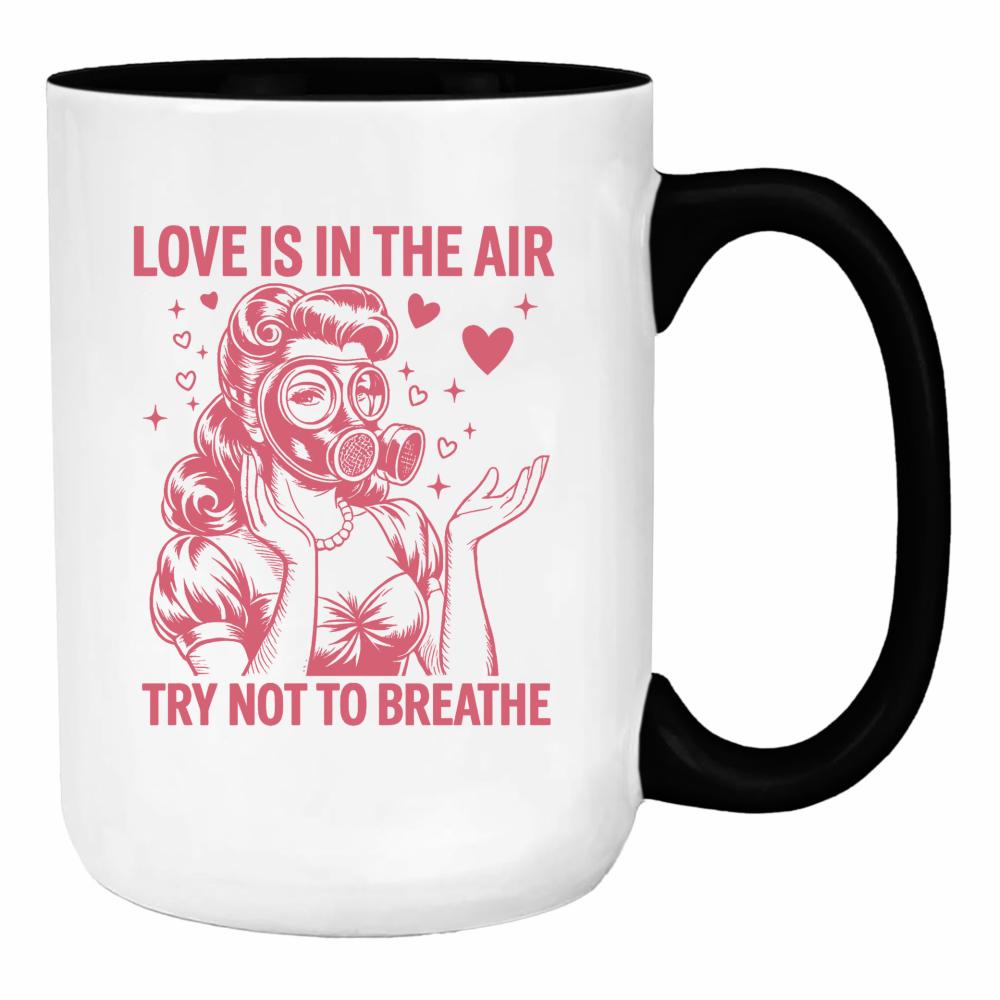 Love is in the air – try not to breathe duży kubek ucho kolor kolor turkus