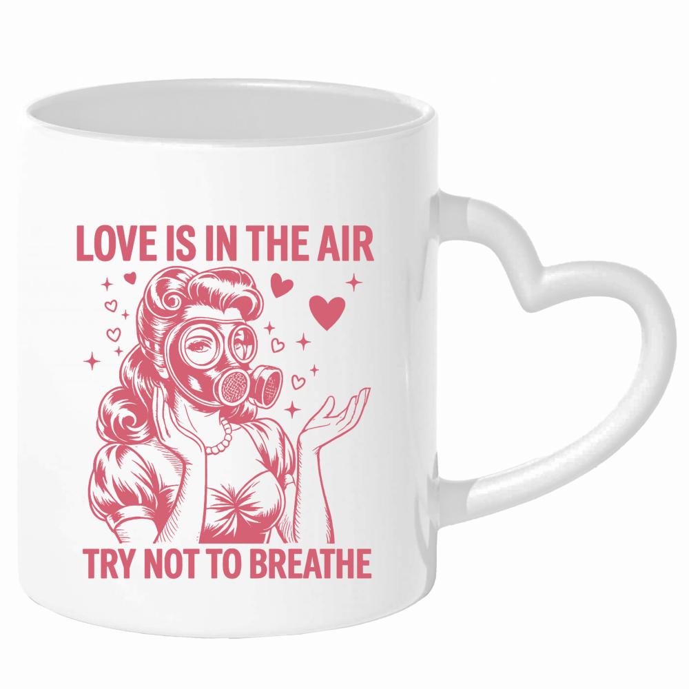 Love is in the air – try not to breathe kubek uchwyt serce kolor biały