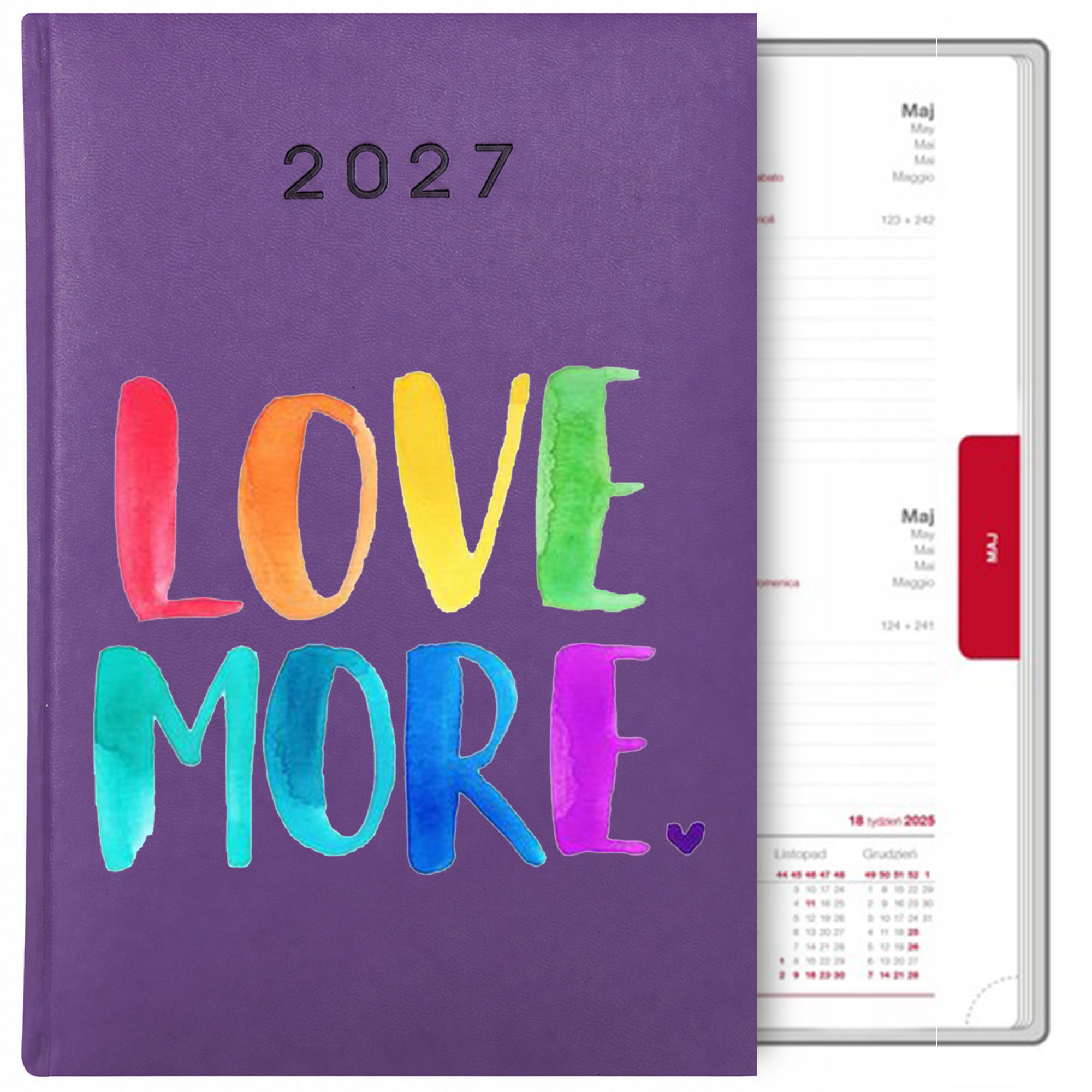 Love More kalendarz książkowy a5 2027 kolor fioletowy