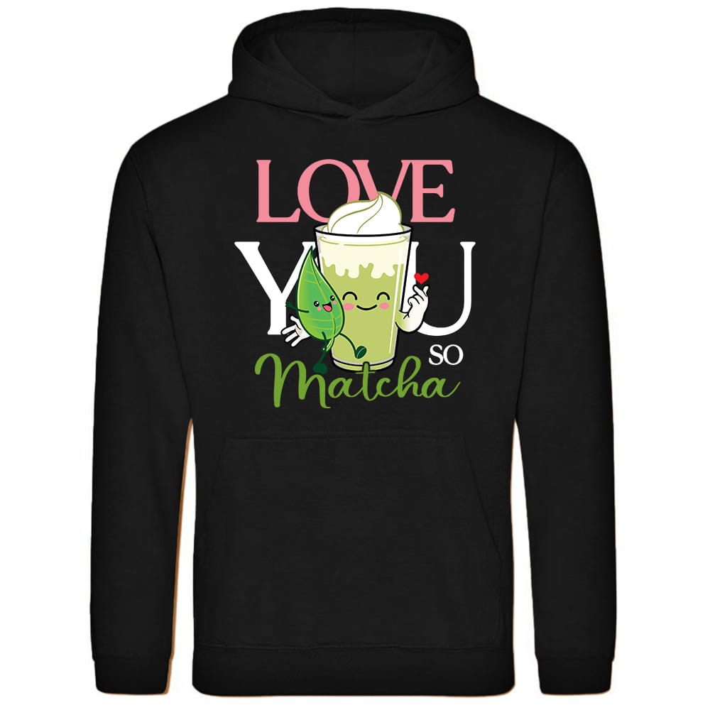 LOVE YOU MATCHA bluza damska z kapturem kolor czarny