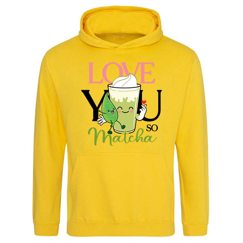 LOVE YOU MATCHA bluza damska z kapturem kolor sun yellow