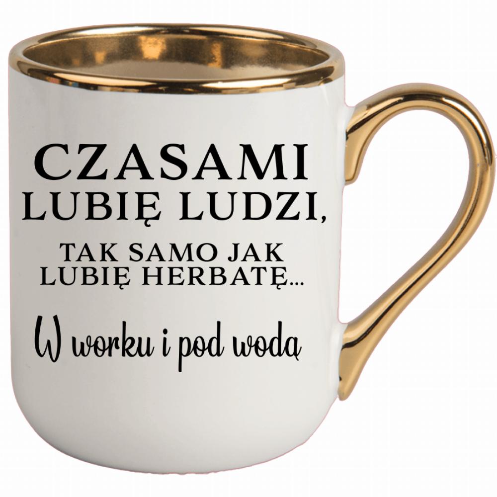 Lubię ludzi, tak jak herbatę w worku i pod wodą kubek elegant biały