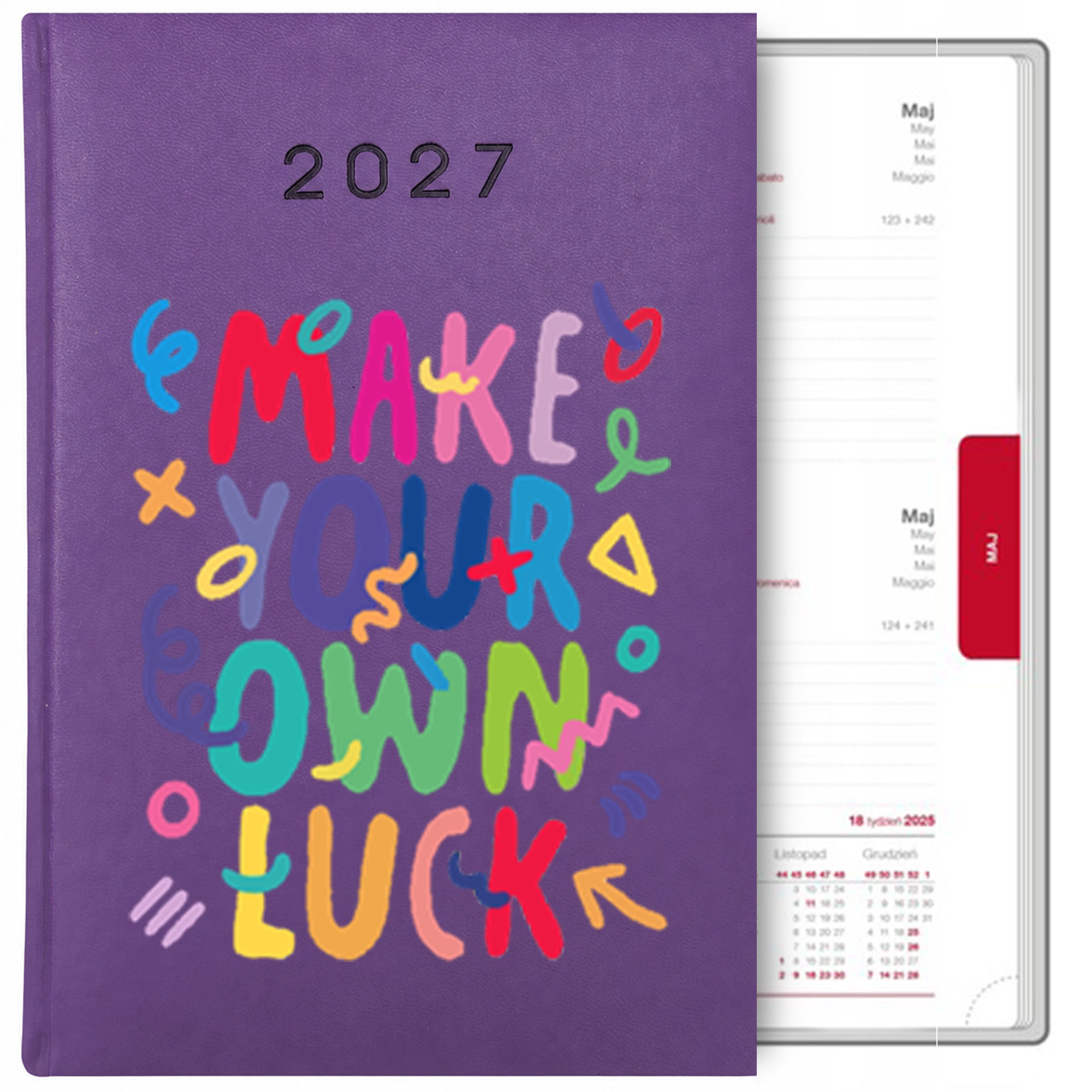 Make Your Own Luck kalendarz książkowy a5 2027 kolor fioletowy