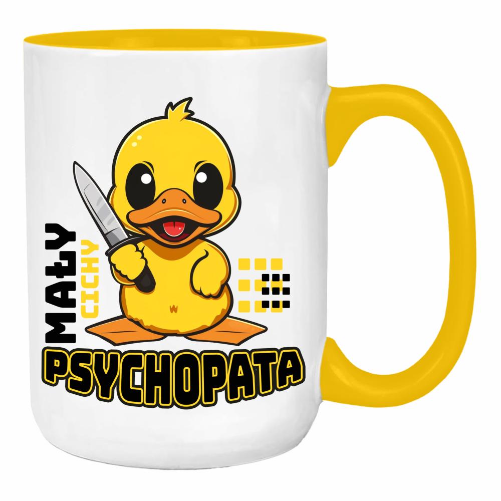 Mały cichy psychopata duży kubek ucho kolor kolor żółty