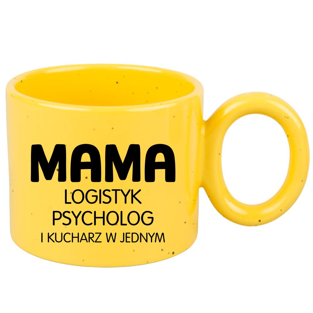 Mama – logistyk, psycholog i kucharz w jednym kubek ravenna żółty kolor różowawo-szary