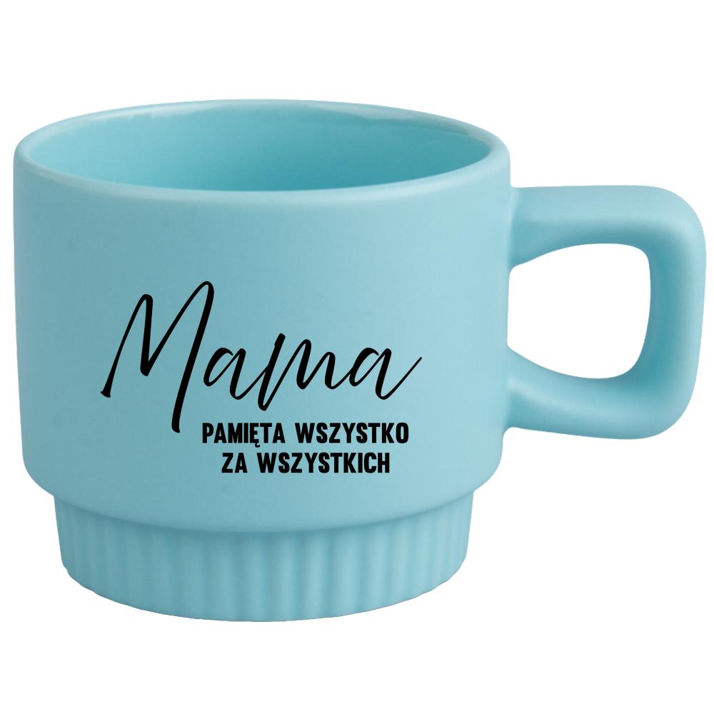 Mama – pamięta wszystko za wszystkich kubek ryflowany niebieski kolor niebieski matowy
