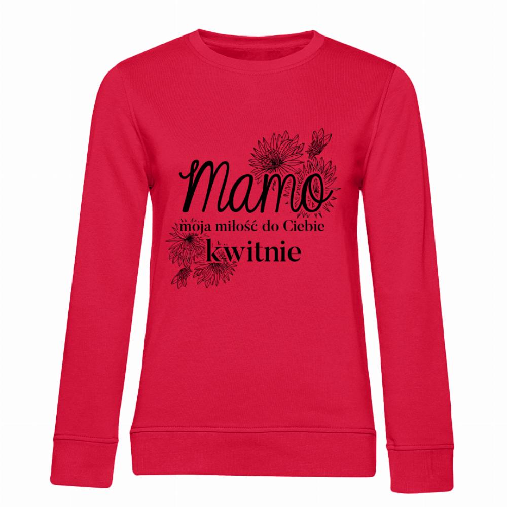 Mamo moja miłość kwitnie bluza damska bez kaptura kolor czerwony