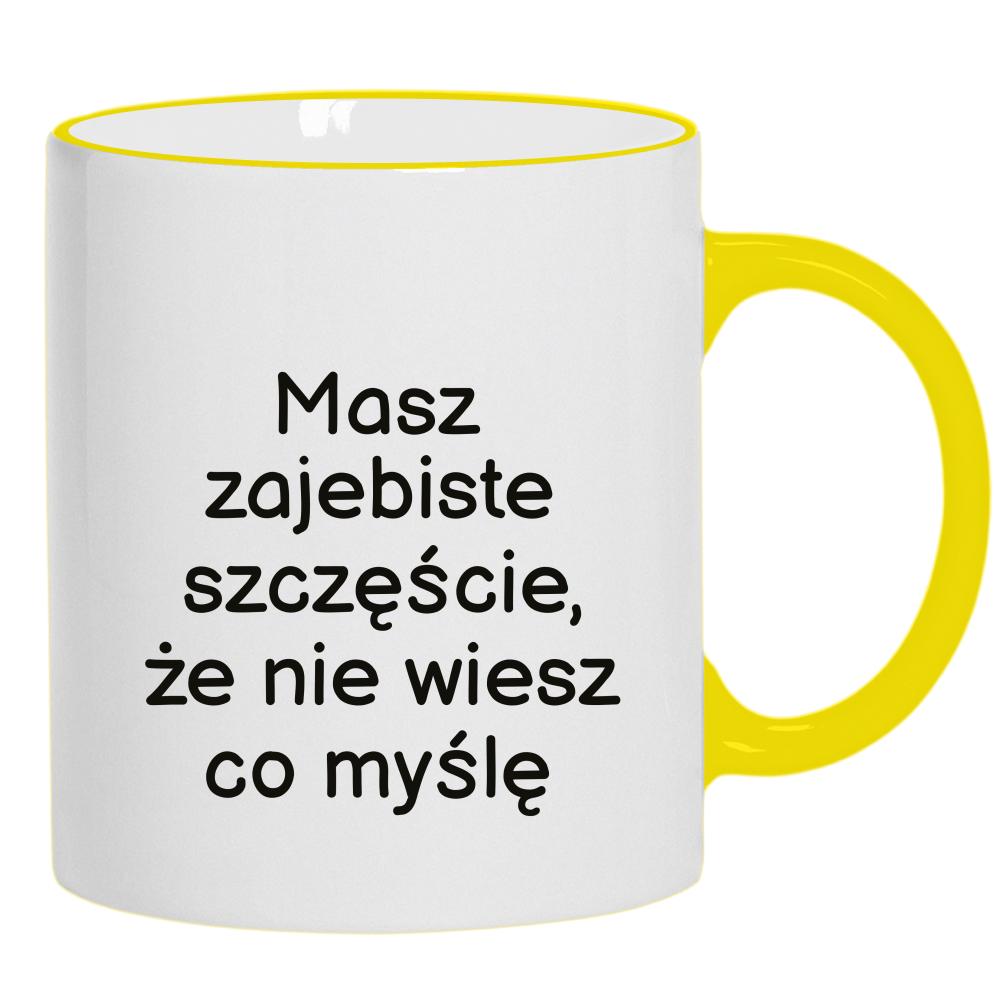 Masz zaje#iste szczęście kubek żółty uchwyt i rant kolor zielony