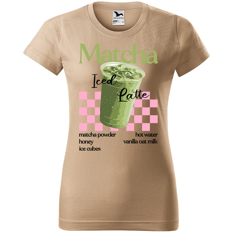 MATCHA ICED LATTE koszulka damska kolor koszulka piaskowy