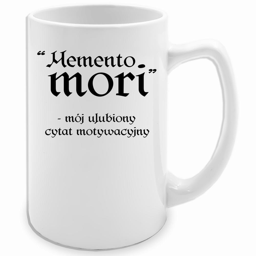 Memento Mori - mój ulubiony cytat kubek biały 413 ml kolor pastelowy fiolet