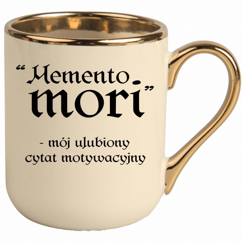 Memento Mori - mój ulubiony cytat kubek elegant kremowy kolor różowawo-szary
