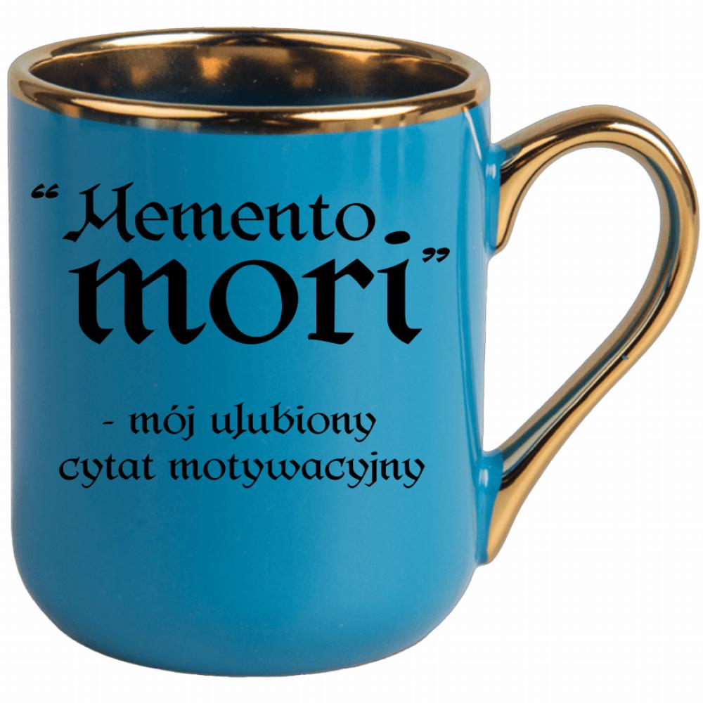 Memento Mori - mój ulubiony cytat kubek elegant niebieski kolor srebrny