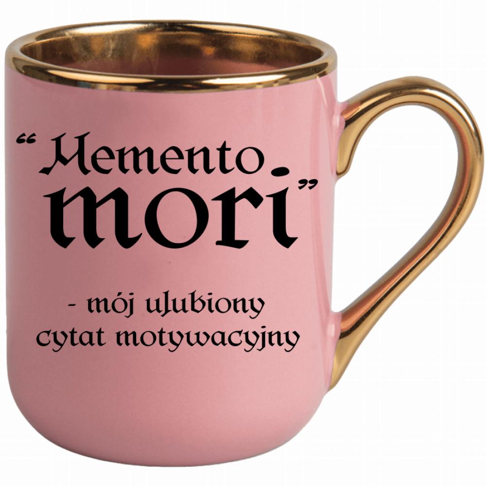 Memento Mori - mój ulubiony cytat kubek elegant różowy kolor niebieski