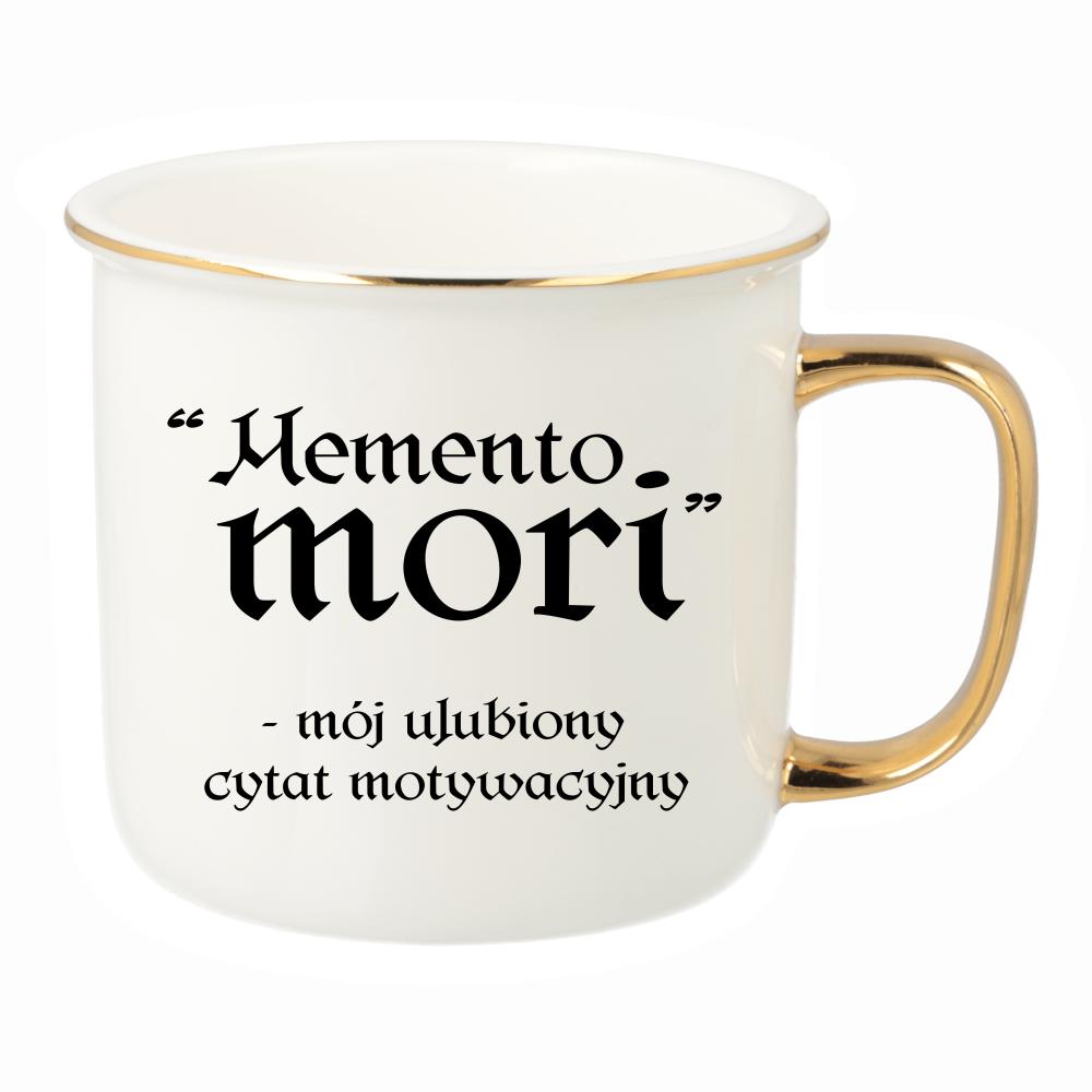 Memento Mori - mój ulubiony cytat kubek porcelanowy retro kolor navy