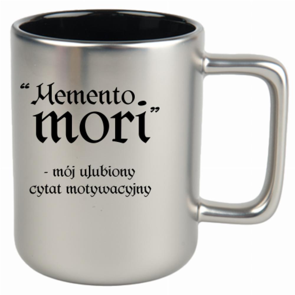 Memento Mori - mój ulubiony cytat kubek srebrny matowy kolor jasny róż