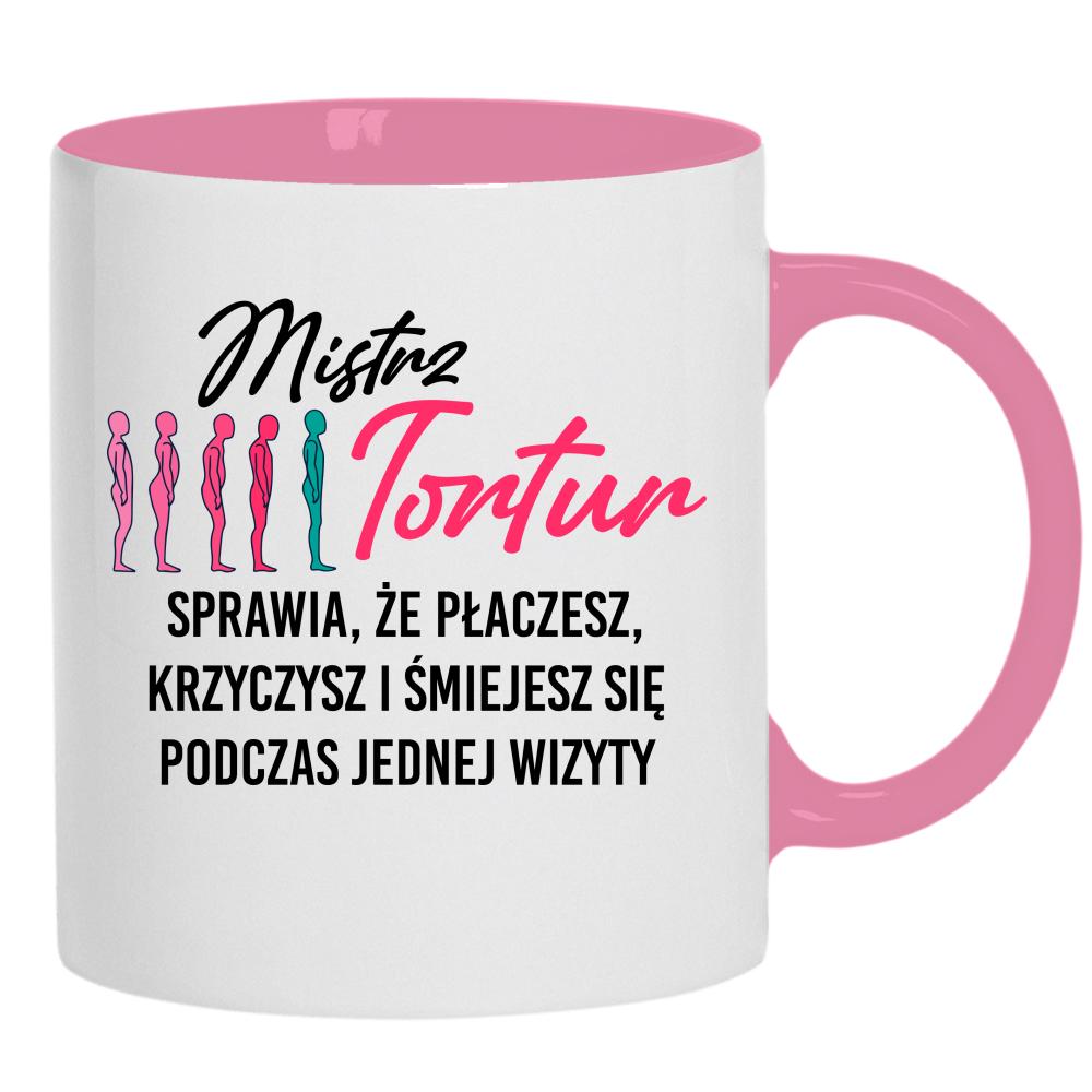 Mistrz tortur sprawia, że płaczesz krzyczysz kubek ucho kolor kolor różowy
