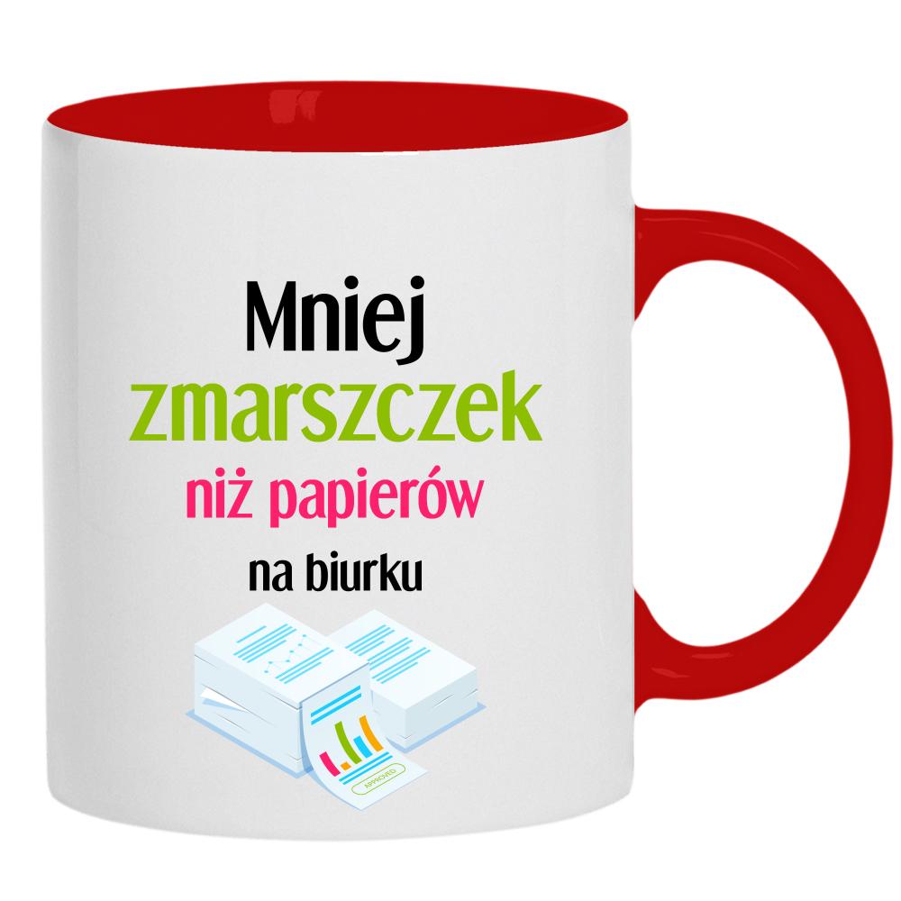 Mniej zmarszczek niż papierów na biurku kubek ucho kolor