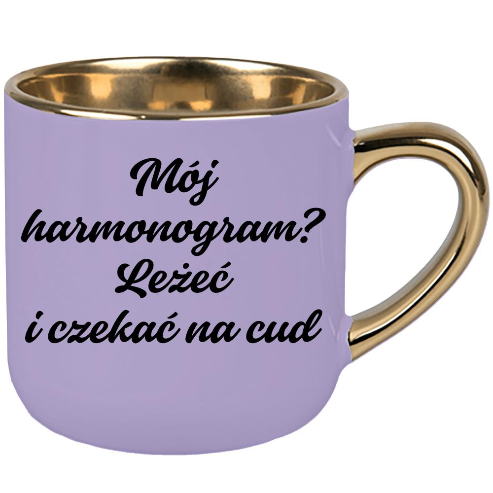 Mój harmonogram? Leżeć i czekać na cud. kubek elegant duży kolor pastelowy fiolet