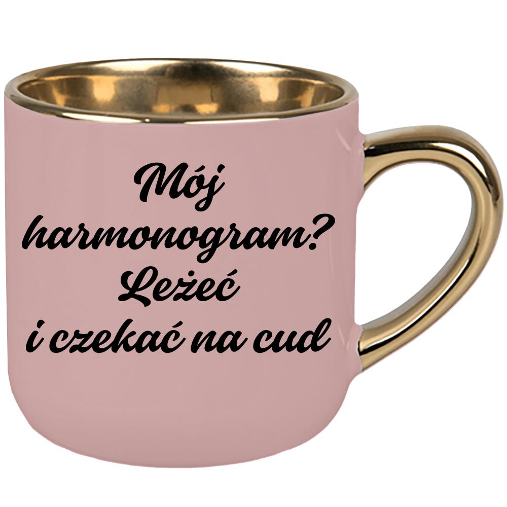 Mój harmonogram? Leżeć i czekać na cud. kubek elegant duży kolor różowawo-szary