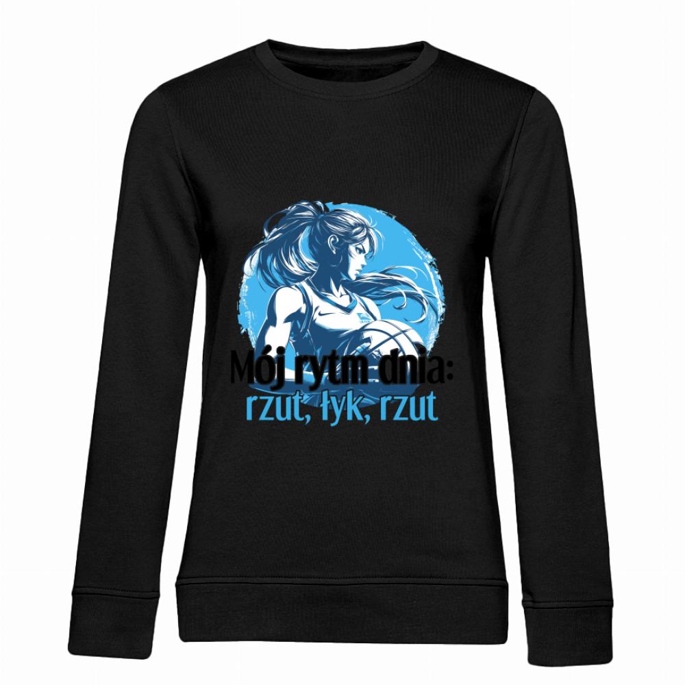 Mój rytm dnia: rzut, łyk, rzut bluza damska bez kaptura kolor biały