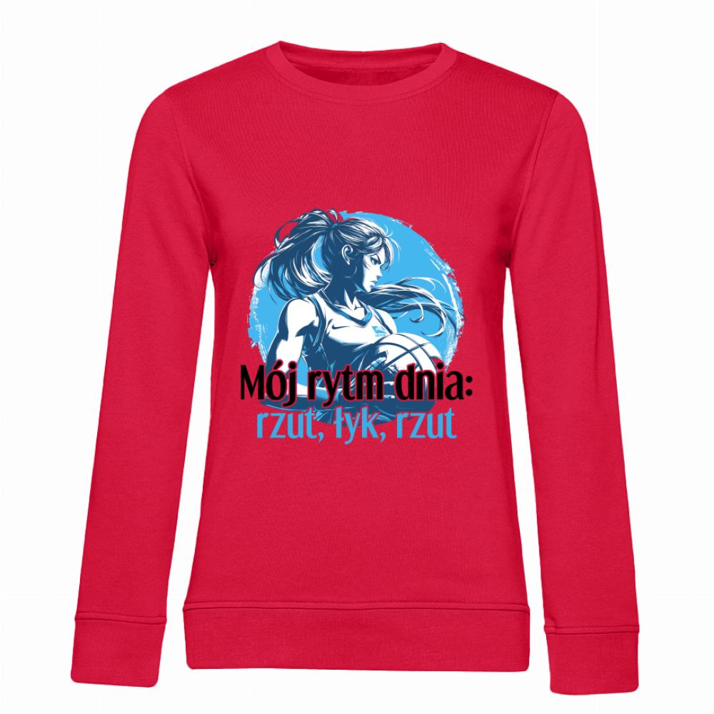 Mój rytm dnia: rzut, łyk, rzut bluza damska bez kaptura kolor czerwony