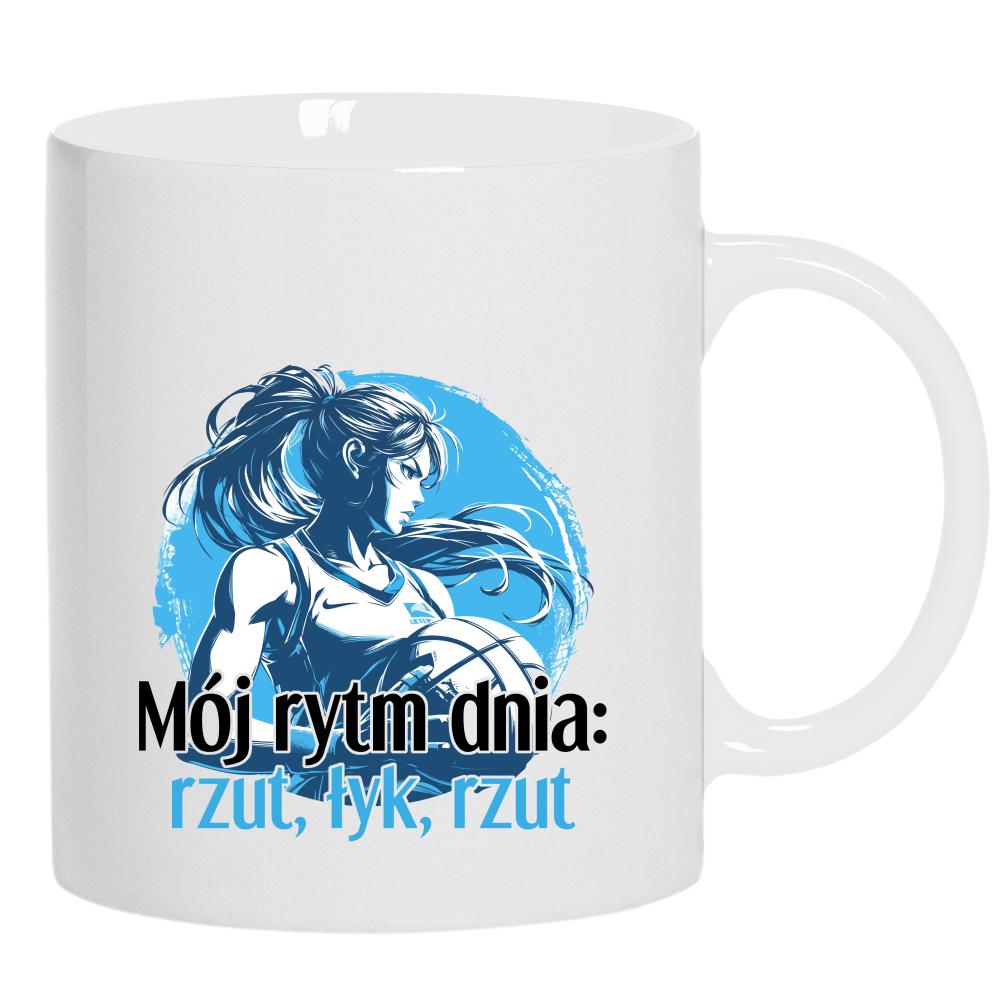 Mój rytm dnia: rzut, łyk, rzut kubek ucho kolor kolor biały