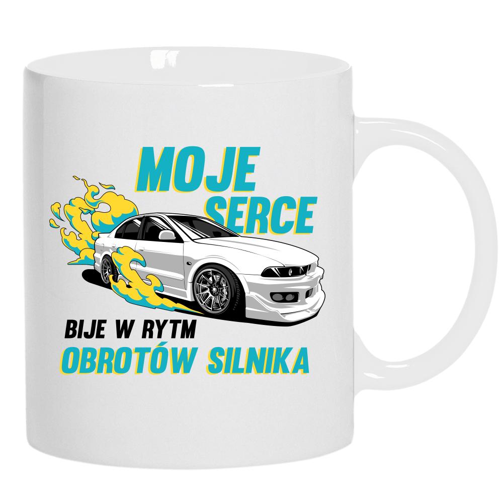 Moje serce bije w rytm obrotów kubek ucho kolor kolor biały