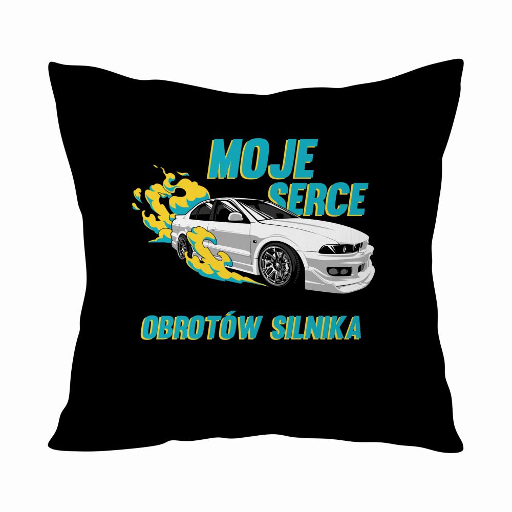 Moje serce bije w rytm obrotów poduszka kolor czarnyy