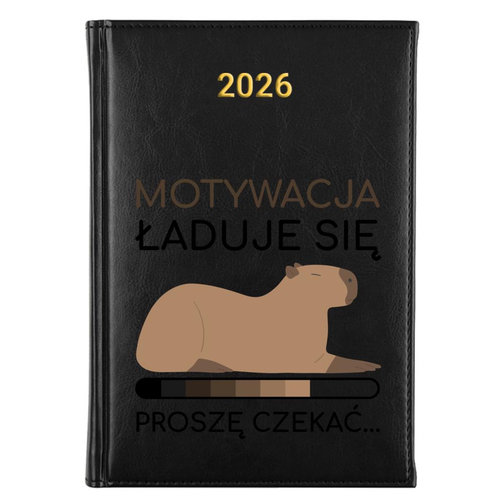 Motywacja – ładuje się proszę czekać kalendarz książkowy a5 2026 kolor żółty kalendarz