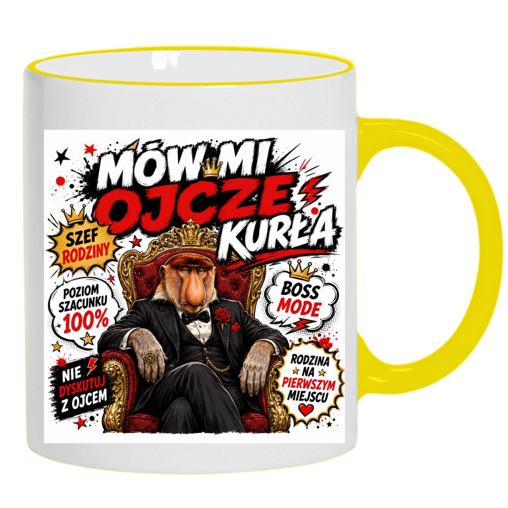 Mów mi ojcze, kurła kubek żółty uchwyt i rant kolor zielony