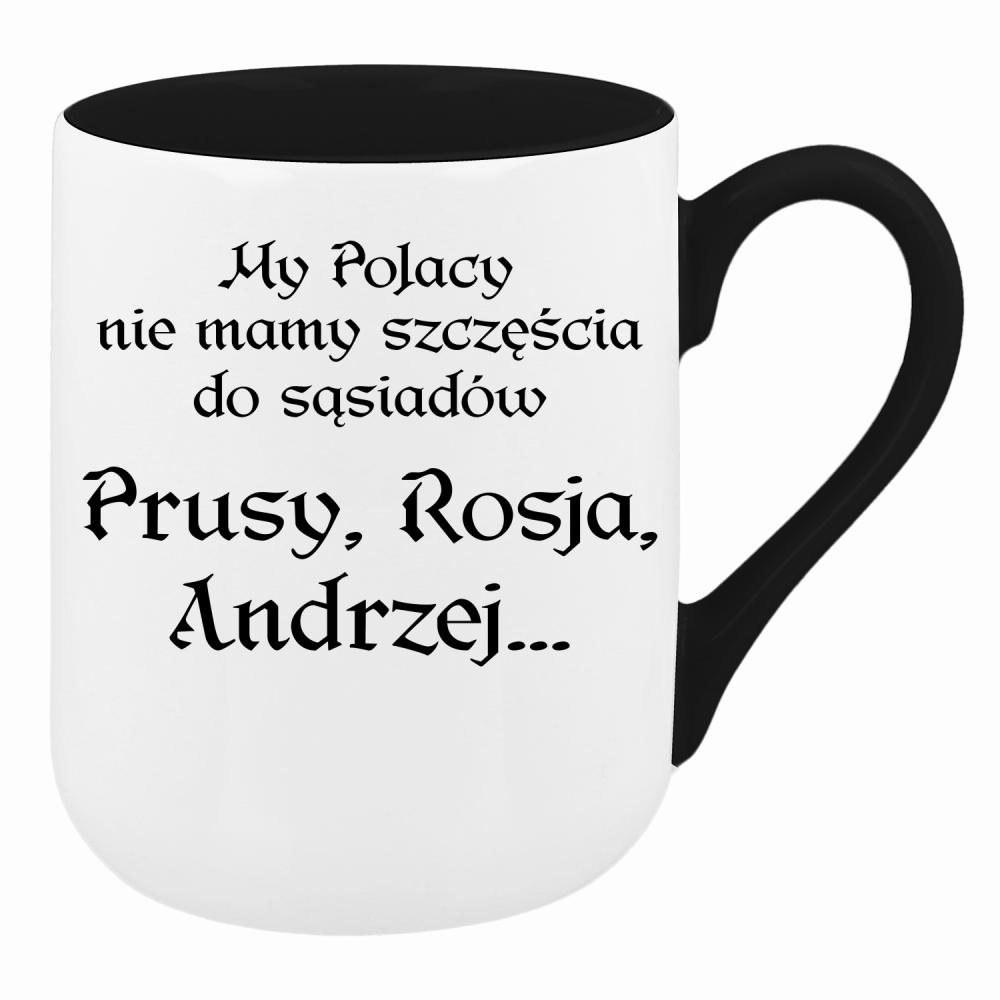My Polacy nie mamy szczęścia do sąsiadów kubek coffee kolor żółtyy