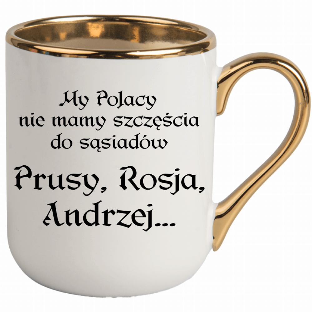 My Polacy nie mamy szczęścia do sąsiadów kubek elegant biały kolor zielony 2