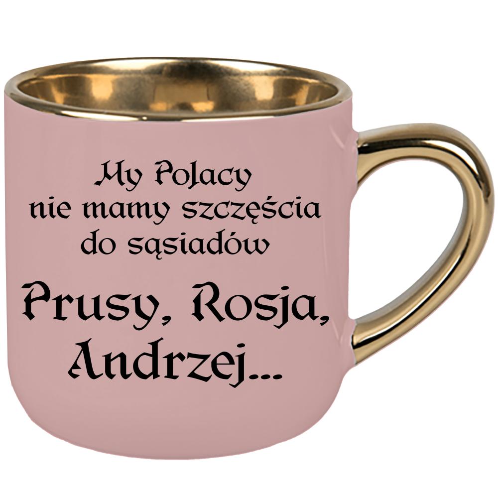 My Polacy nie mamy szczęścia do sąsiadów kubek elegant duży kolor różowawo-szary