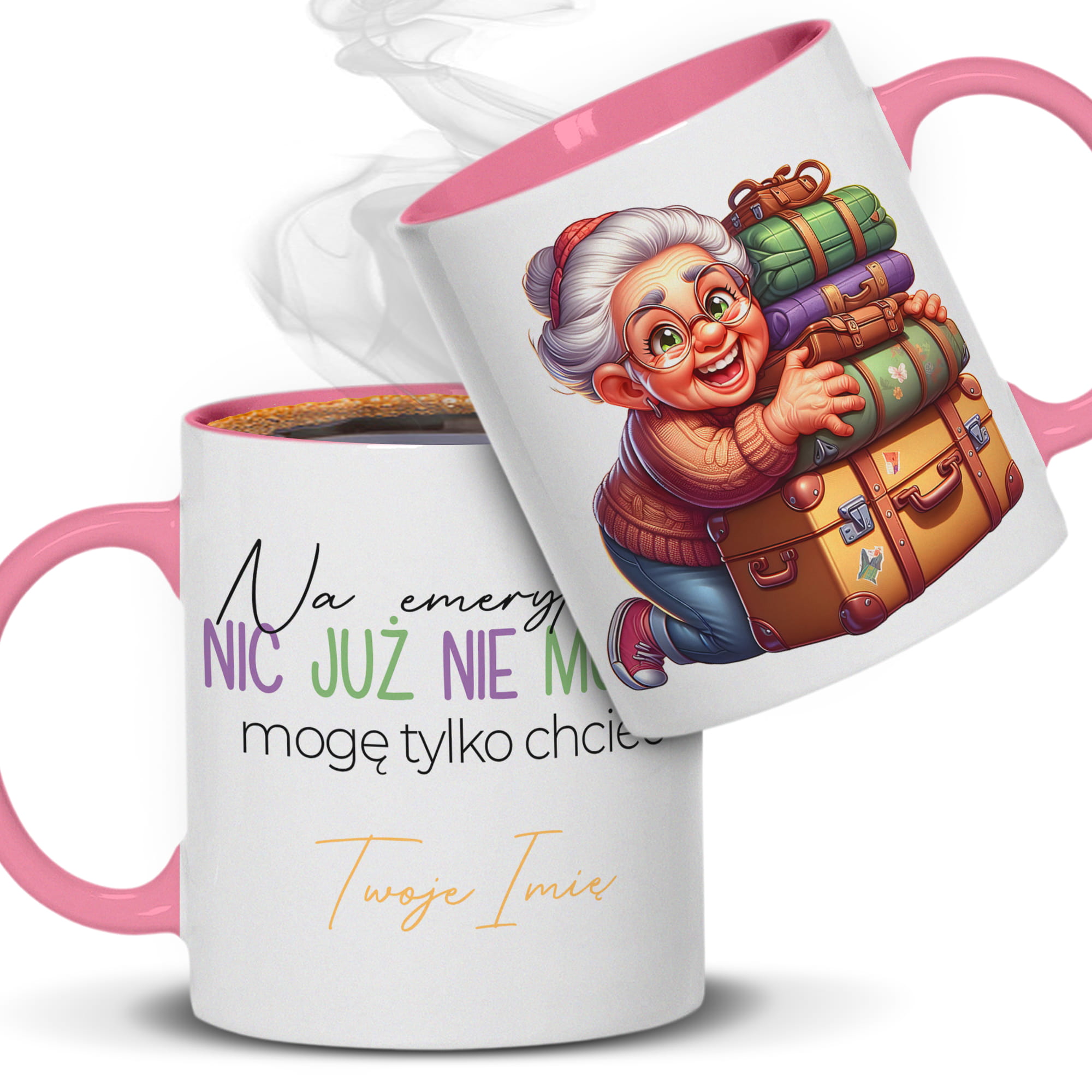 Na emeryturze nic już nie muszę mogę chcieć kubek ucho kolor kolor różowy