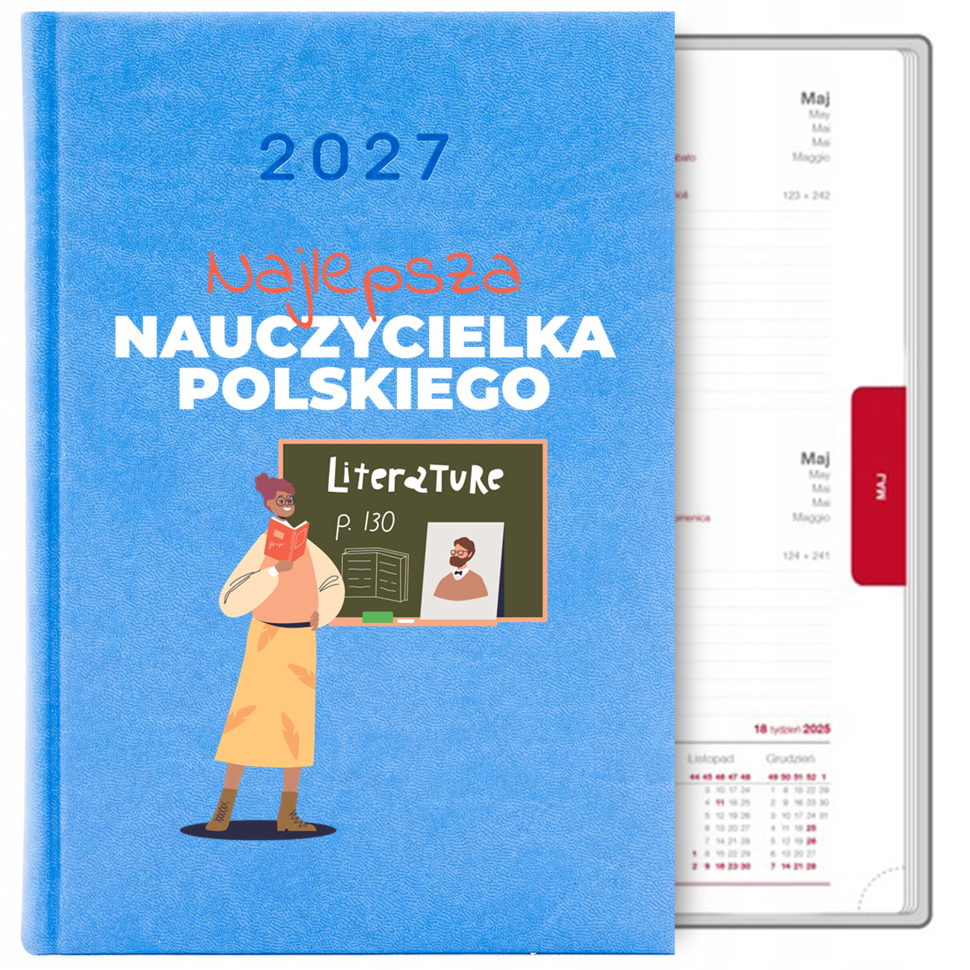 Najlepsza nauczycielka polskiego kalendarz książkowy a5 2027 kolor kalendarz niebieski