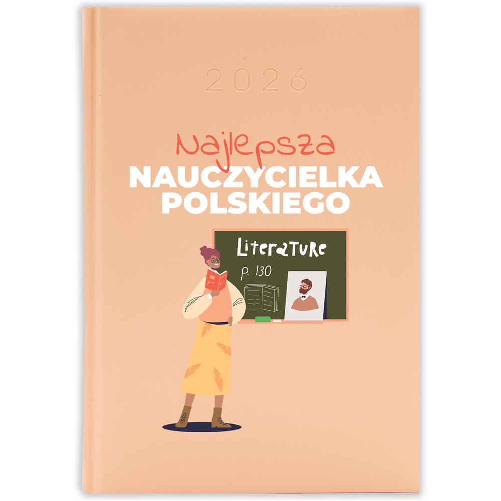 Najlepsza nauczycielka polskiego kalendarz książkowy a5 2026 kolor brzoskwiniowy
