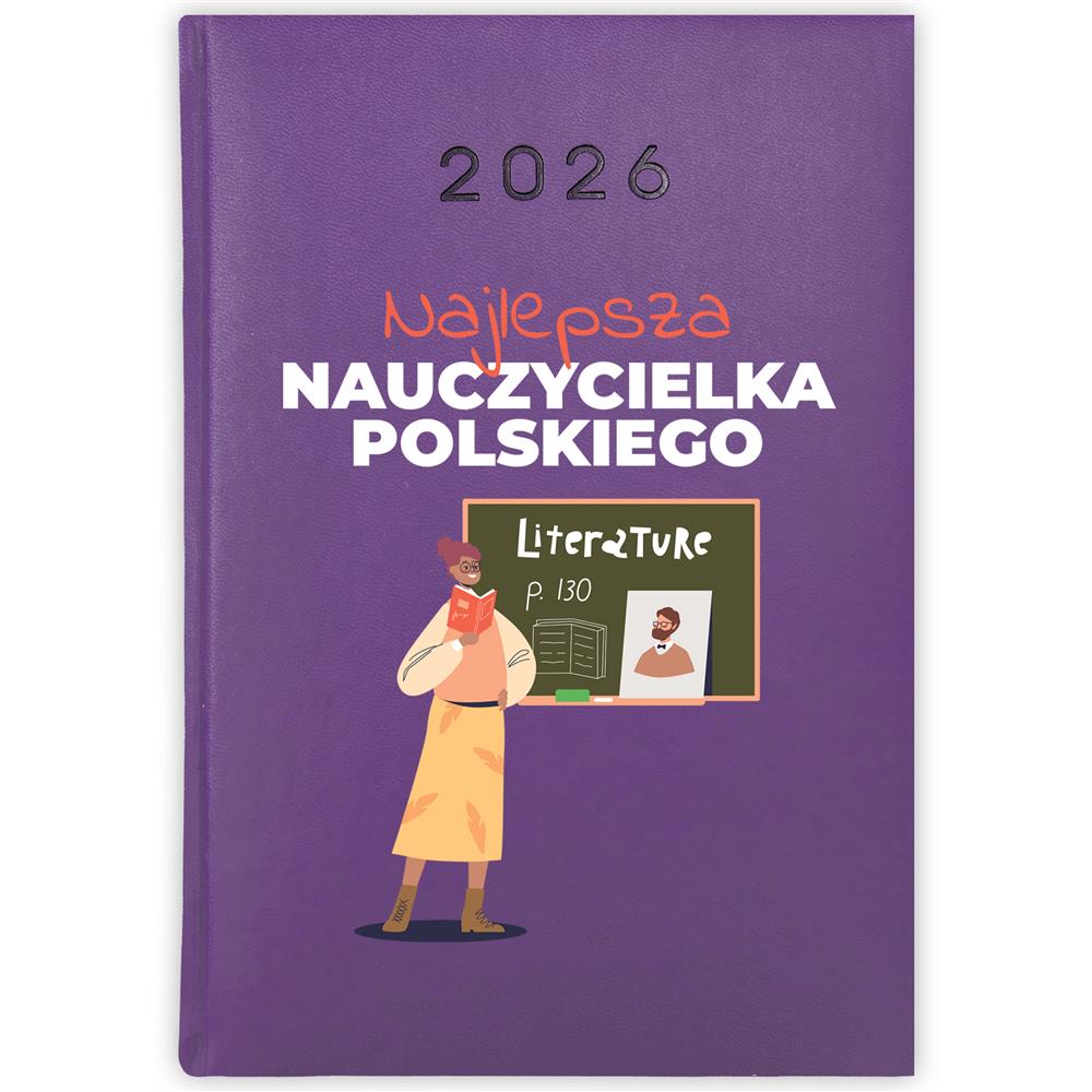 Najlepsza nauczycielka polskiego kalendarz książkowy a5 2026 kolor fioletowy