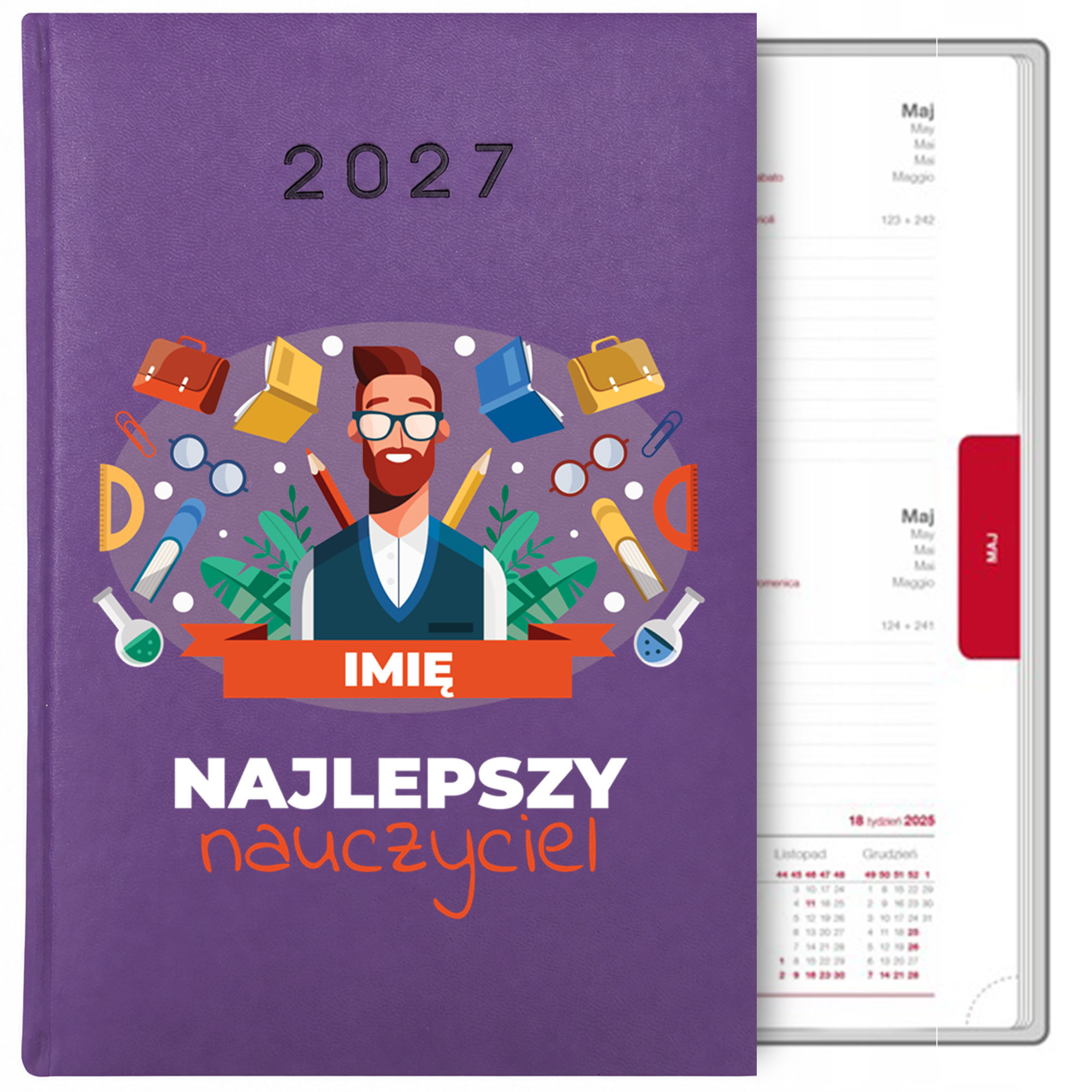 Najlepszy nauczyciel 2 kalendarz książkowy a5 2027 kolor fioletowy
