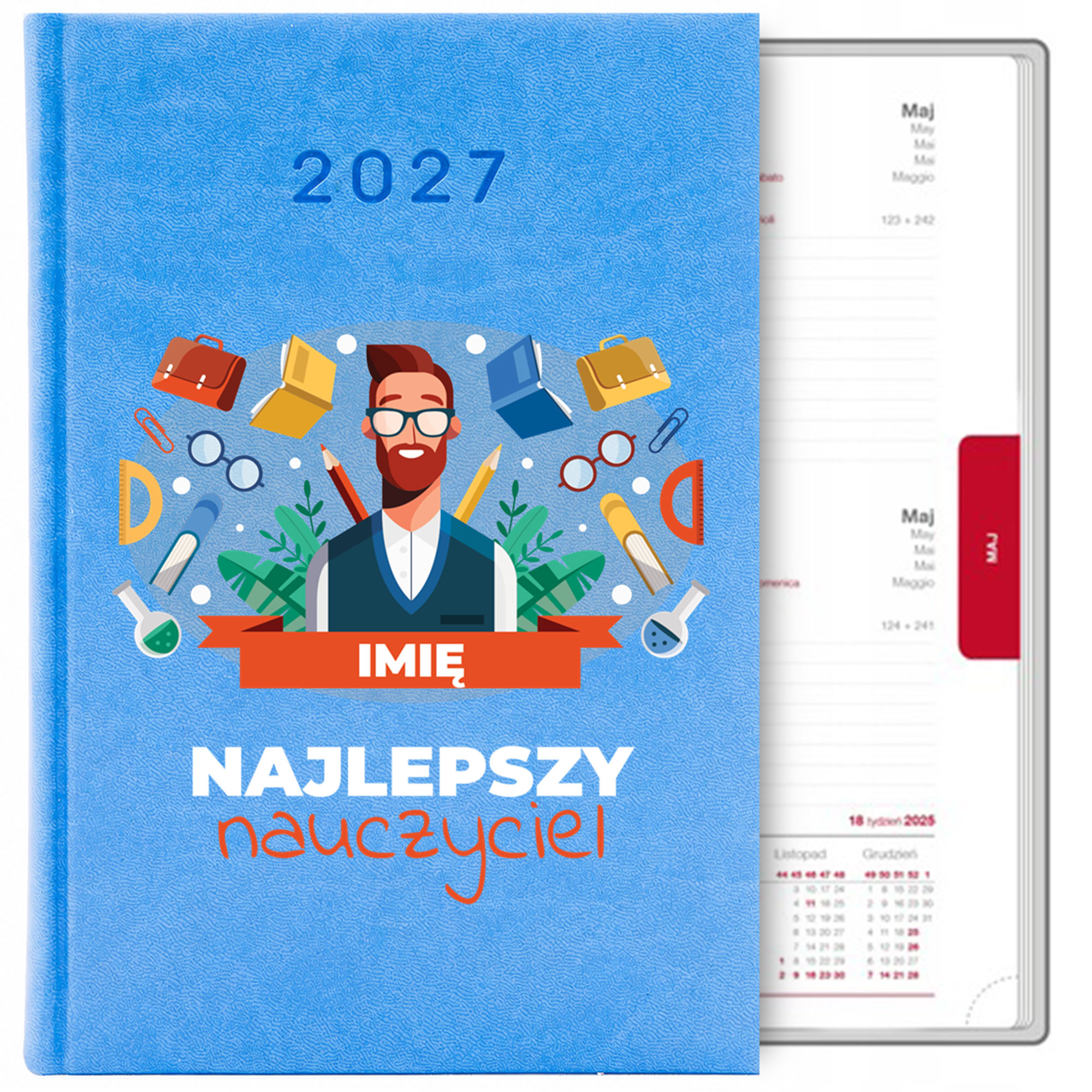 Najlepszy nauczyciel 2 kalendarz książkowy a5 2027 kolor kalendarz niebieski
