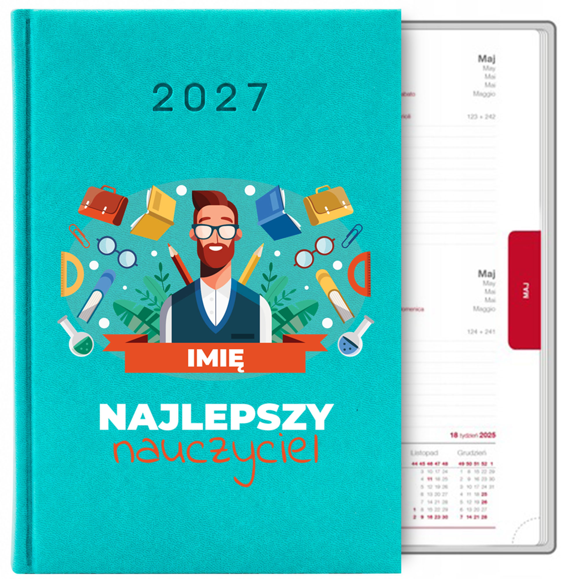 Najlepszy nauczyciel 2 kalendarz książkowy a5 2027 kolor turkusowy