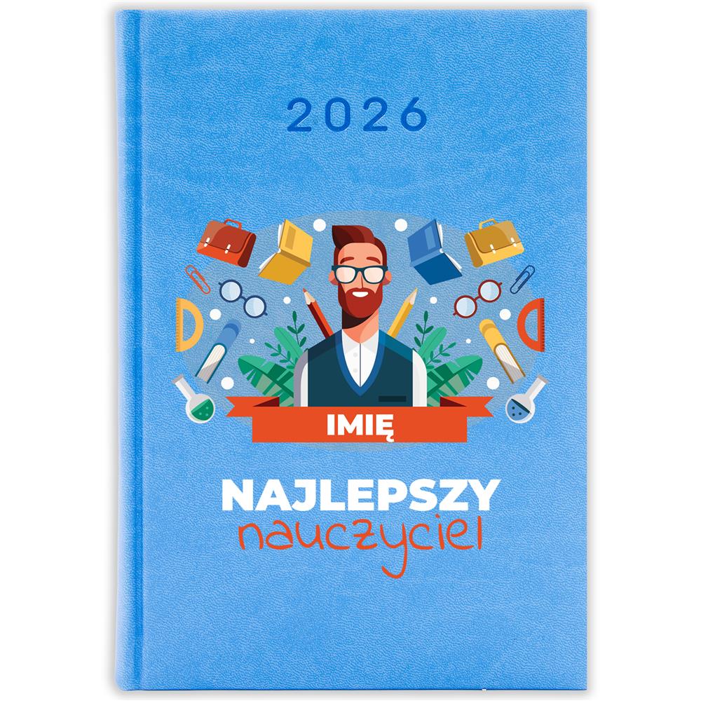 Najlepszy nauczyciel 2 kalendarz książkowy a5 2026 kolor błękitny