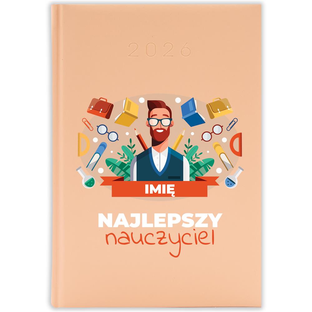 Najlepszy nauczyciel 2 kalendarz książkowy a5 2026 kolor brzoskwiniowy