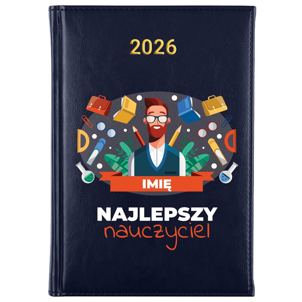 Najlepszy nauczyciel 2 kalendarz książkowy a5 2026 kolor granatowy