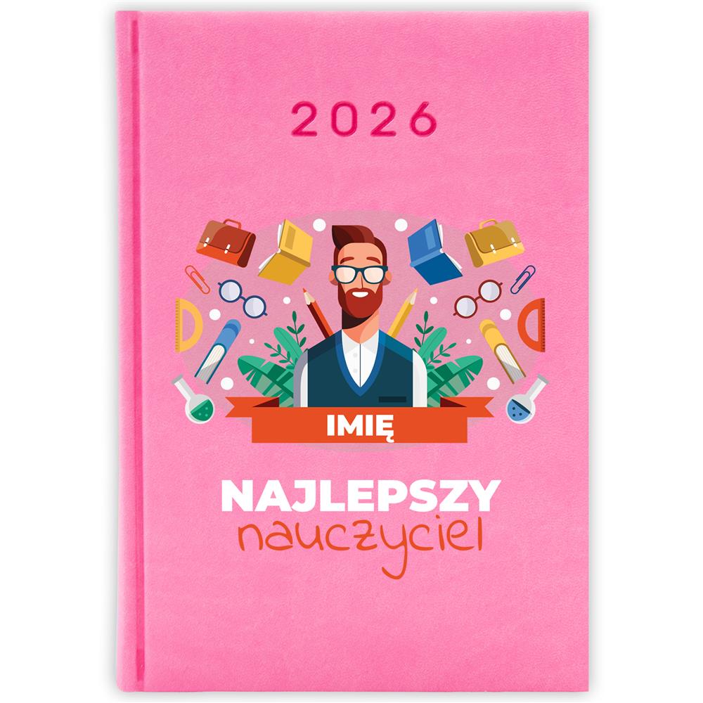 Najlepszy nauczyciel 2 kalendarz książkowy a5 2026 kolor jasny róż