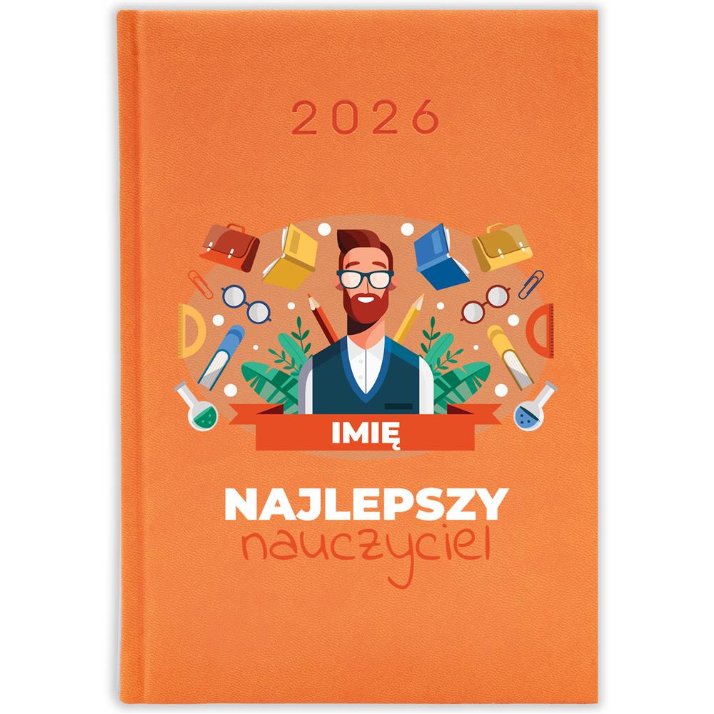 Najlepszy nauczyciel 2 kalendarz książkowy a5 2026 kolor pomarańczowy