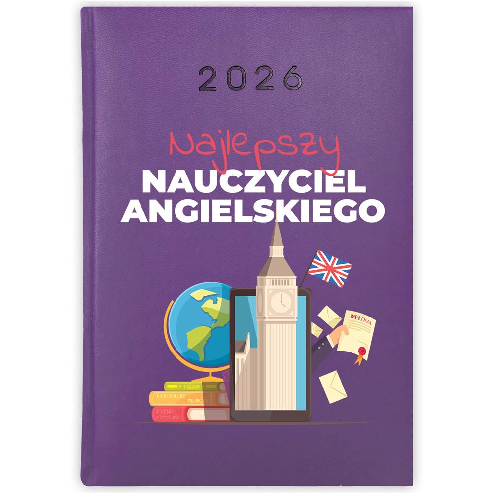 Najlepszy nauczyciel angielskiego kalendarz książkowy a5 2026 kolor fioletowy