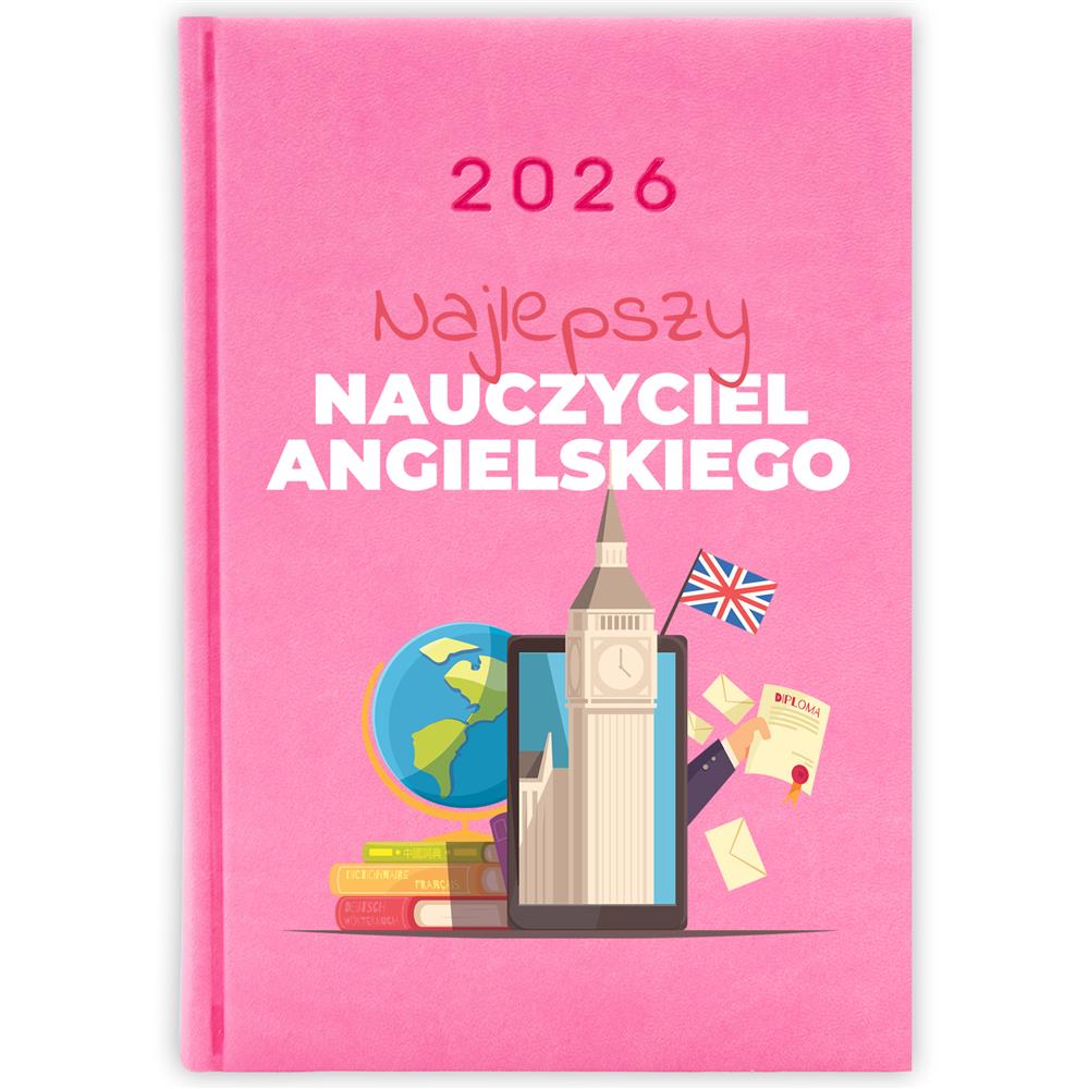 Najlepszy nauczyciel angielskiego kalendarz książkowy a5 2026 kolor jasny róż