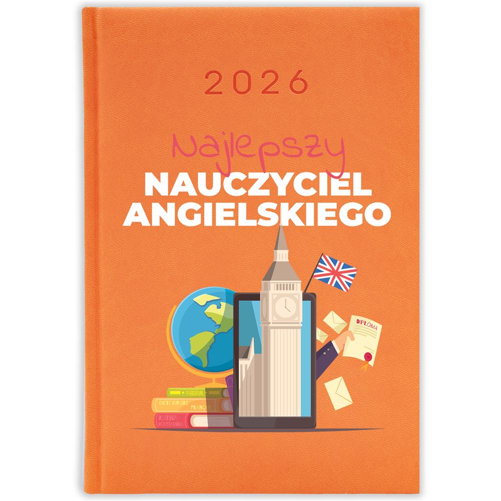Najlepszy nauczyciel angielskiego kalendarz książkowy a5 2026 kolor pomarańczowy