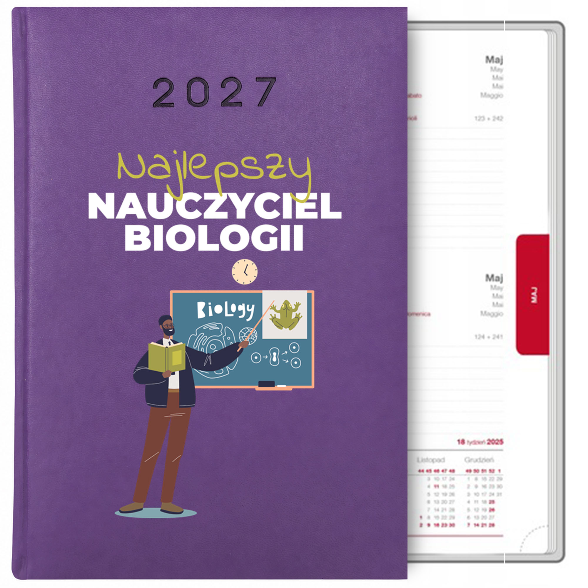 Najlepszy nauczyciel biologii kalendarz książkowy a5 2027 kolor fioletowy