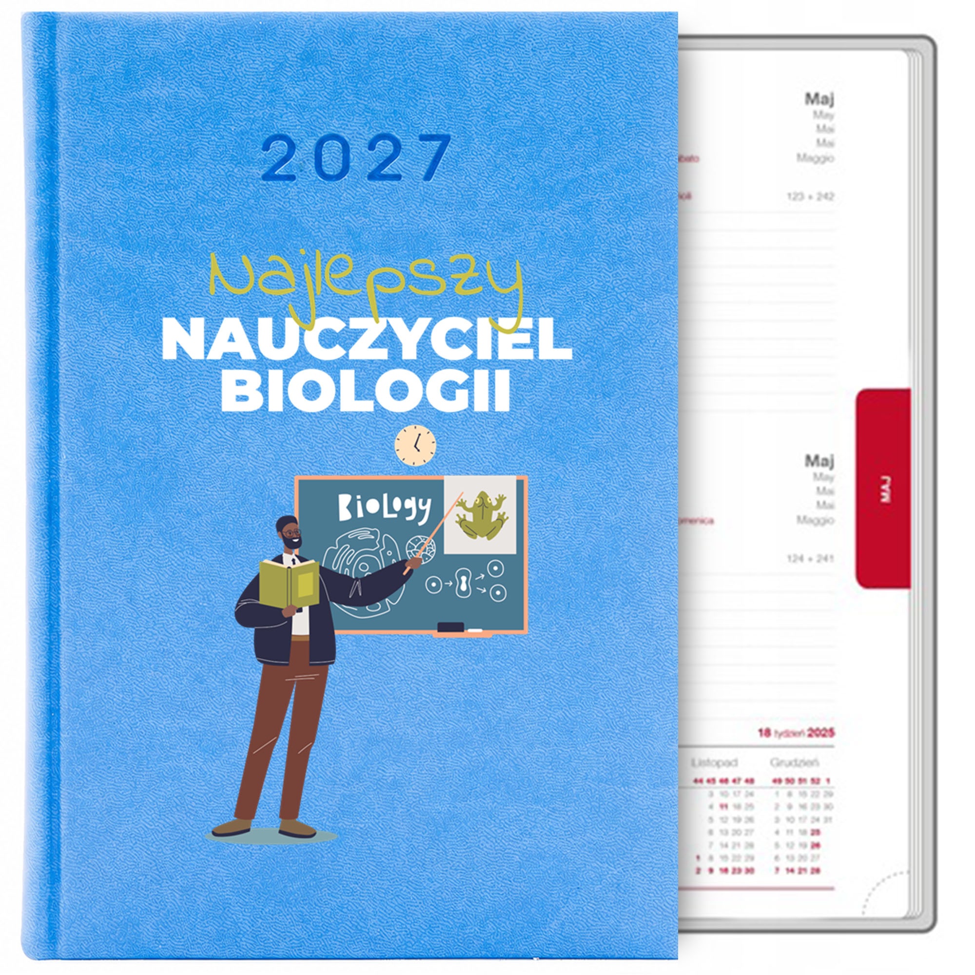 Najlepszy nauczyciel biologii kalendarz książkowy a5 2027 kolor kalendarz niebieski